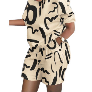 Womens Summer Spring Hot Selling Printed Short Sleeve Two-Piece Set Casual Work Coordinate