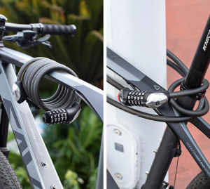 ROCKBROS Bike lock Anti-theft Password lock LED night vision Mountain bike Folding bike Rubber Wrapped Bold cable lock Bike accessories