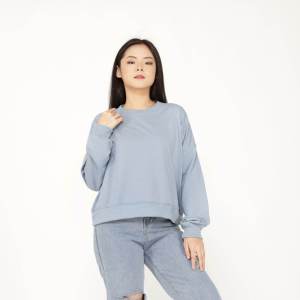 Sweater Crewneck crop oversize wanita IRF FASHION Premium Bahan babyterry 20s Soft blue