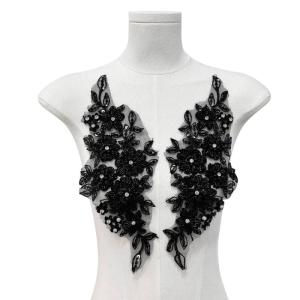 Embroidery Floral Applique Rhinestones Beads Applique Sewing on Collar Patches Wedding Dress Applique For Evening Gown