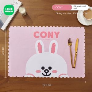 ไลน์เพื่อนแท้ 100% Line Friends แผ่นรองจาน ผ้าโพลีเอสเตอร์ทนความร้อน ป้องกันการลวก ที่รองแก้ว ผ้าปูโต๊ะกันน้ำมันกันน้ำของขวัญวันเกิดกันลื่นสำหรับเด็ก BROWN CONY SALLY CHOCO LFB65