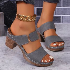 New Summer High-Heeled Sandals With Double Straps Large Size Chunky High Heels In-Stock Beach WomenS Sandals