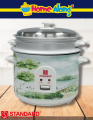 Standard 1.8L Rice Cooker with Steamer - 10 Cups, stainless steel lid, landscape design, black control panel, kitchen countertop.. 
