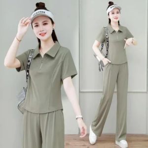Summer Sports Fashion Short Sleeved Long Pants Casual Womens Set Loose Korean Thin Style Temperament Two-piece Set