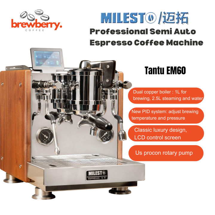 Milesto EM60 TanTu Dual Copper Boilers Rotary Pump Commercial Espresso Machine Direct Water Line