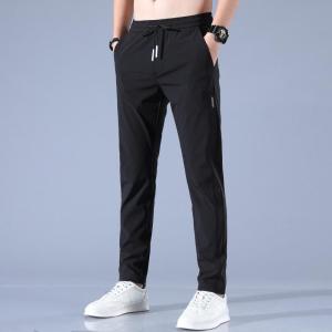 2025 Summer New Mens Ice Silk Pants Black Label Thin Business Casual Trousers Breathable Elastic Straight Sports Long Pants