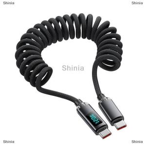 [COD] Shinia สายดาต้า120W Type C TO Type C สายชาร์จเร็วสายชาร์จแบบสปริงสำหรับ iPhone 15 16 Samsung