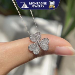 Montagne Jewelry 18K White Gold necklace for women Lukcy Clover Design Diamond Inset Fine Jewellery Natural 0.4 Carat Diamond Pendant Neckalce