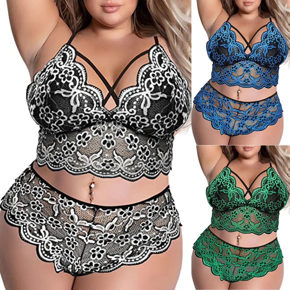 Sexy Sleepwear Hot Sex Plus Size Sexy Lingerie V Neck High Waist Floral  Lace Bra And Panty 2 Piece Set No Underwire | Lazada PH