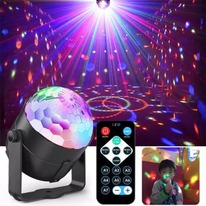 Vimite Disco Stage Laser Light Music DJ Voice Control Colorful RGB Party LED Projector Lamp with Remote Control for Room Birthday Atmosphere Christmas Wedding KTV Bar Decoration