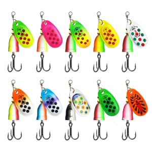 10Pcs Fishing Lure Spinnerbait Hard Baits Trout Spinner Baits Set with Treble Hook Freshwater Saltwater Fishing Tackle