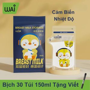 Túi Trữ Sữa WAI Mẫu Mới Có Cảm Biến Nhiệt Độ Bịch 30 Túi Có Vòi Rót Túi Đựng Sữa Trữ Đông Tiện Lợi