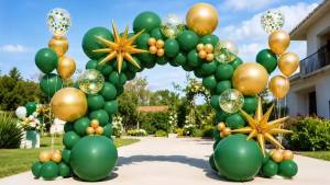 137Pcs Green and Gold Balloons Garland Arch Kit with Stars - 5 10 12 18 inch Dark Green Gold Confetti Latex Balloons for Birthday Baby Shower Emerald Green Jungle Party Decorations