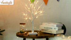 Vanthylit Lighted Birch Tree Battery Powered Tabletop Tree Decorations for Home Mantle Party Christmas Decorations (22 Inch)