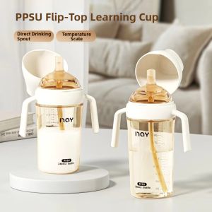 NAELIN PPSU Bình sữa chống đầy hơi Nắp lật ba tầng Tự động thông gió Bình sữa tự động. Đã nâng cấp Thang đo nhạy cảm với nhiệt độ. Bình nước có ống hút Dành cho việc cho bé ăn.
