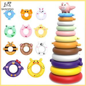 Skisopgo Mainan Menara Pelangi Bayi Latihan Baby Rainbow Stacking and Spinning Tower Toy Early Learning Montessori toy