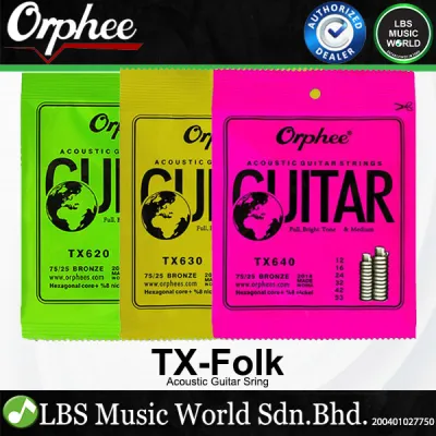 Orphee TX Folk Acoustic Guitar String 75/25 Bronze - FullBright Tone Extra Bright (TX620 TX630 TX640)
