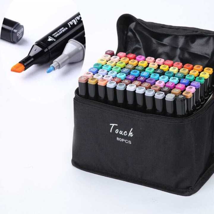 TOUCH Spidol Dual Side Fine Art Brush Pen Art Marker Set 80 Color