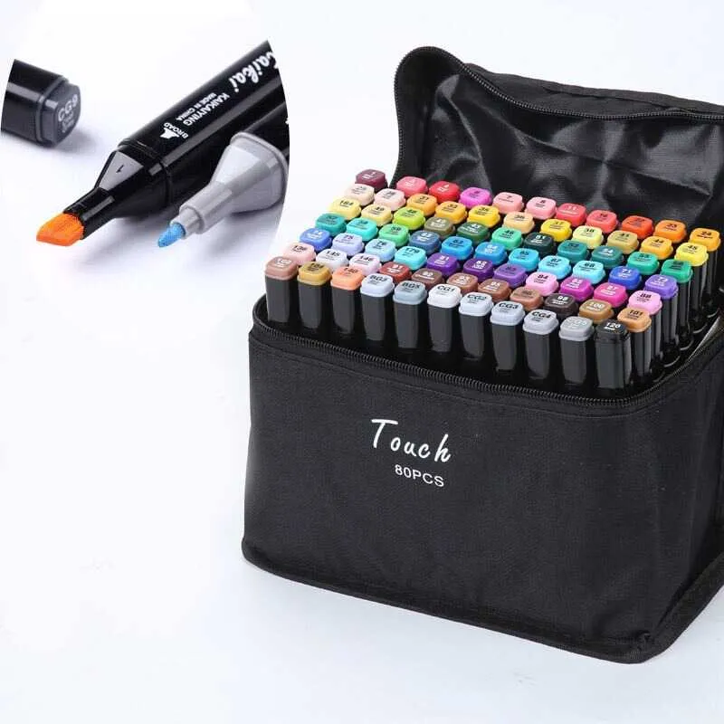 TOUCH Spidol Dual Side Fine Art Brush Pen Art Marker Set 80 Color