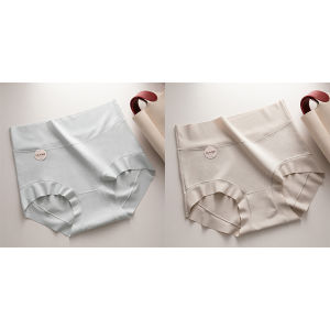 INTIMA 2PCS High Waist 95% Cotton Panties Women AAA Grade Antibacterial Mulberry Silk Crotch Tummy Control Briefs Comfortable Plain Color Underwear