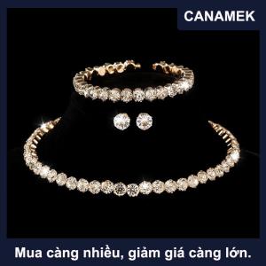 【CANAMEK】 4 cái bộ Phụ Nữ Pha Lê Trang Sức Set Cho Phụ Nữ Quyến Rũ Vòng Cổ Vòng Đeo Tay Stud Bông Tai Trắng Zircon Chuỗi Vòng Cổ