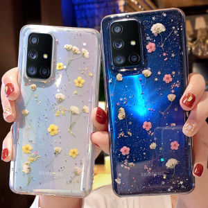 CrashStar Real Dried Flower Phone Case For Samsung Galaxy S24 Ultra S23 + S22 S21 Plus S20 FE S10 Note 20 10 A54 A53 A21S A51 A71 A40 A50 A70 A81 A30 A20 A91 A20S A11 A21 A10S A12 A32 A42 A52 A72 Fashion Soft Transparent Phone Casing Cover Shell