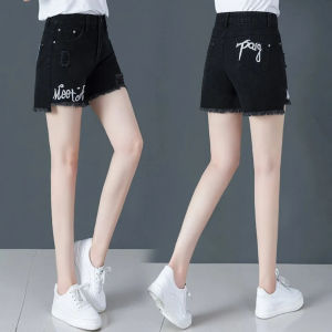 GanLai Women Denim Shorts Black Jeans Womens Fashionable Korean Style New High Waist Loose and Slimming Outerwear Denim Shorts Womens Ripped
