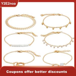 【Y2E2noa】 6Pcs set Boho Bracelet Set Women Tassels Leaves Circular Chains Bangle Jewelry