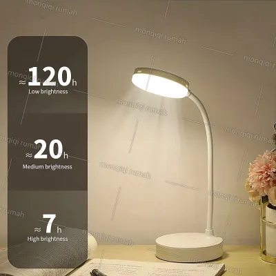 Lampu Baca LED Portable Meja Belajar Flexible Table Lamp USB Plug Rechargeable Tricolour Sentuh 3 Warna Meja Kerja Duduk 2000mAh Lampu Tidur Wireless Lampu Garansi 1 Tahun