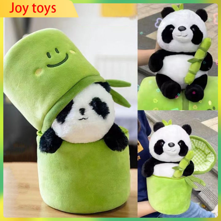 Cute In Big Panda Stuffed Toys Cartoon Panda With Bamboo Tube