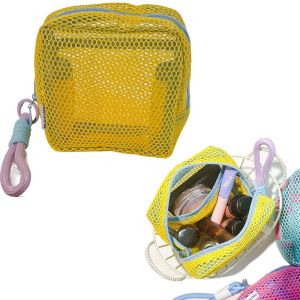 QICAI692 Lightweight Mesh Zipper Bags Washable Handle Portable Makeup Pouch Durable Reusable Square Toiletry  Bag Travel