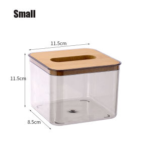 Transparent Tissue Box Toilet Paper Holder Clear Tissue Storage Box Container with Wooden Bamboo Cover紙巾收納盒