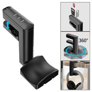 OFTBT Earphone Accessories Durable 2 In 1 Earphones Holder Headset Display Earphones Stand USB HUB Headset Stand Under Desk Hook Earphones Hanger