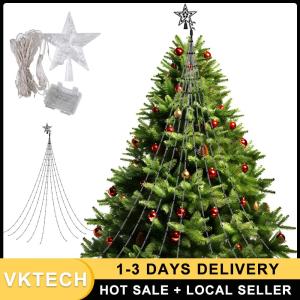 LED Waterfall Tree Lights with Topper Star Waterfall Christmas Tree Light LED Lights for Indoor Yard Patio