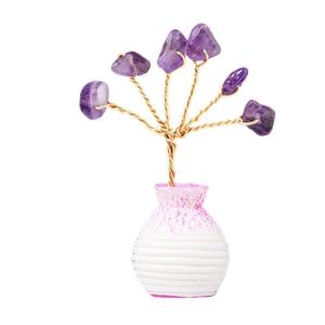 Creative Money Tree with Faux Agates Slices Base FengShui Bonsais Gemstones Ornament Decor