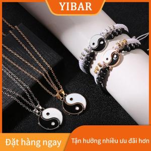 YIBAR 2pcs Tai Chi Yin Yang vài Vòng đeo tay dây chuyền thiết lập Mặt dây chuyền có thể điều chỉnh Braid Chuỗi Vòng Đeo tay phù hợp với người yêu Vòng đeo tay choker