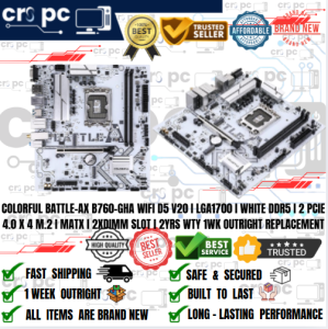 COLORFUL BATTLE-AX B760-GHA WIFI D5 V20 I LGA1700 I WHITE DDR5 I 2 PCIE 4.0 X 4 M.2 I MATX I 2XDIMM SLOT