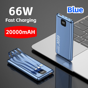 20000mAH Power Bank Fast Charging 66W Built In Cable 66W Portable External Battery For Smart Phone