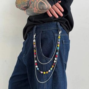 COOLSOOL Beaded Design Waist Chain Belt Colorful Rhinestone Casual Bag Pants Chain  Street Jewelry Keychain Accessory For Men Gift