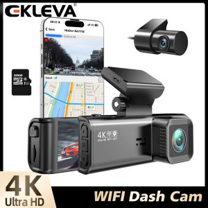 EKLEVA กล้องติดรถยนต์4K สำหรับรถยนต์หน้าจอขนาด3.18นิ้วเครื่องบันทึกในรถ Dvr กล้องติดรถยนต์ขนาดเล็กหน้าจอ IPS 24ชั่วโมงสำหรับจอดรถมี WiFi ในตัว