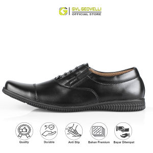 GVL Geovelli Oxford Full Black - Sepatu Pantopel Kasual Kerja Kantor Kulit Hitam G1942