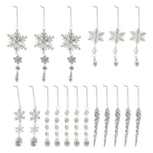 venicenight 18 Pcs Crystal Christmas Ornaments for Tree Clear Acrylic Snowflake Icicle Hanging Ornaments with Drop Pendants for Winter Wonderland Chandelier Decoration
