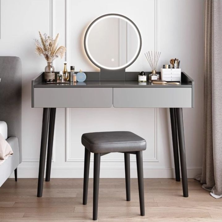 (SG STOCK)Dressing Table Bedroom Dresser With LED Light+Stool Integrated Storage