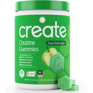 Create Creatine Monohydrate Gummies for Men & Women Boosts Focus Strength and Endurance Anti-Melting Formula Vegan Gluten-Free Non-GMO 1.5g of Creatine per Gummy (Sour Green)