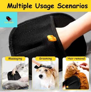 TOP SHOP Double Sided Grooming Glove Hair Remover  Reusable Pets Hair Remover Glove for Clothes