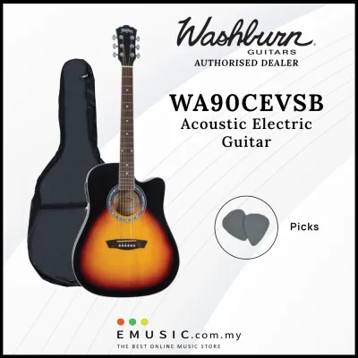 Washburn Acoustic Electric Guitar with case and picks.