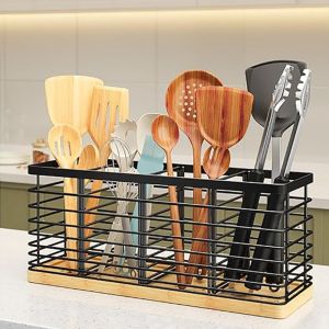 NIGHT PU Large Capacity Cooking Utensils Storage Basket 4 Compartment Detachable Cutlery Holder Practical Drainable Kitchen Table Organizer Countertop