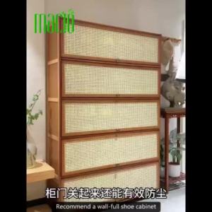 Bamboo Shoe Cabinet 50+Pairs Shoes Rattan Flip Door Shoe Organizer 藤门鞋柜
