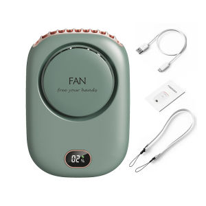 Mini Fan Hanging Neck Fan Portable USB Rechargeable Fan LED Display Cooling Bladeless Fan Strong Wind kipas Rechargeable Hand Free Air Cooler Mini Cooling Desk Fans Kipas 挂脖风扇