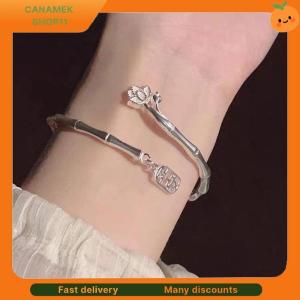 ❣️❣️❣️ Adjustable Lucky Blessing Bamboo Lotus Bracelet Silver Color Hollow Letter Pendant Bangle For Women Adjustable Opening Bangle Charm Fashion Party Jewelry